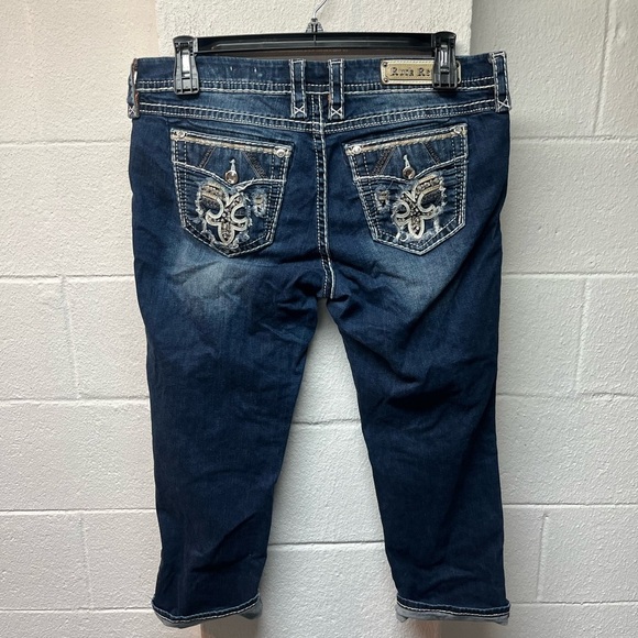 Rock Revival Dark Blue Distressed Denim Capris - Picture 4 of 8